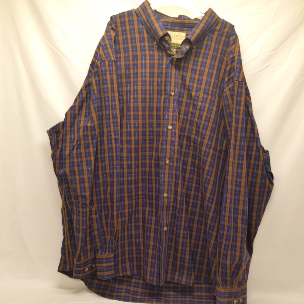 Cabela's Outfitters Series Mens Shirt 3XL Button Up Long Sleeve Blue Brown Plaid